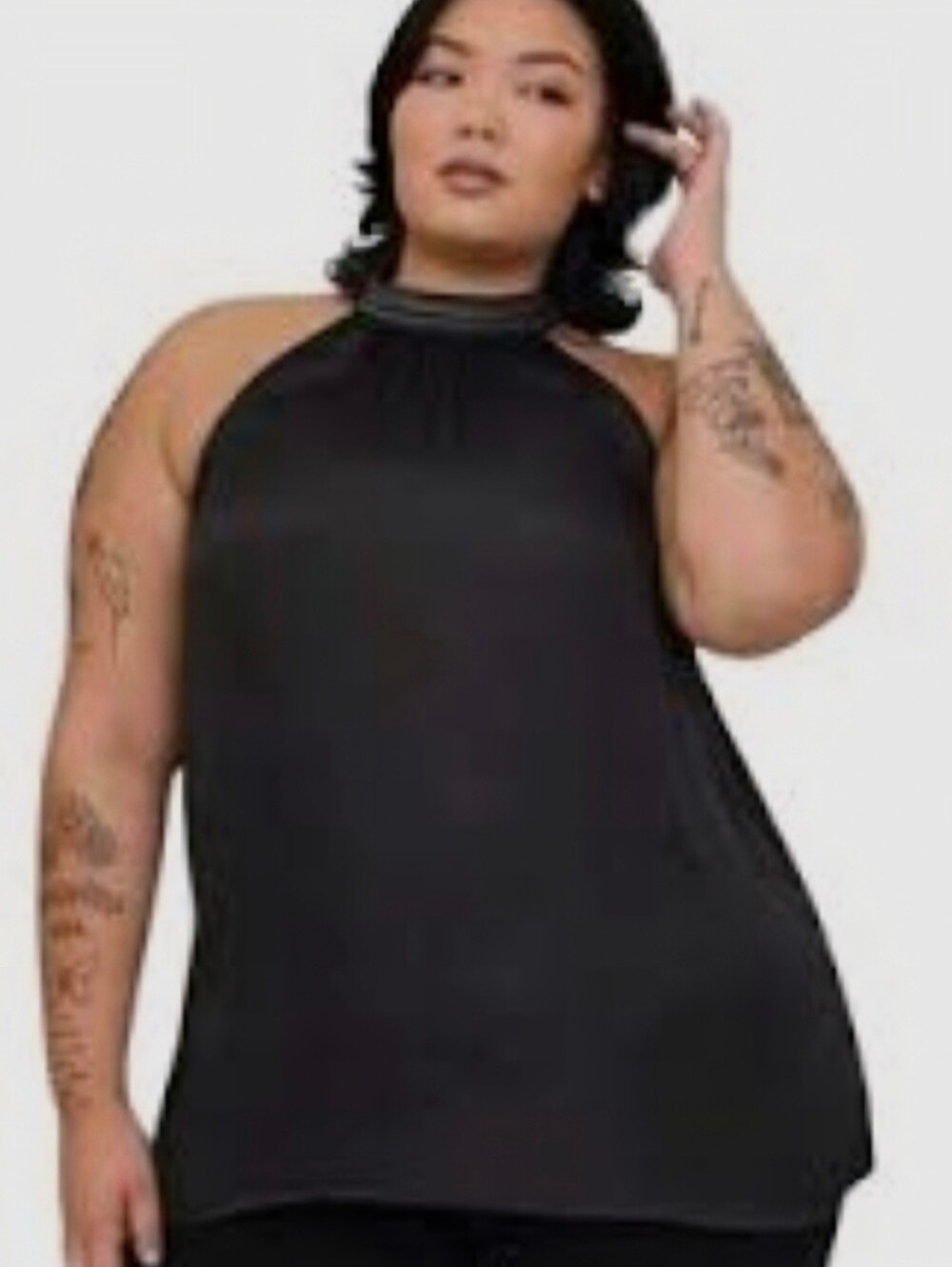 Torrid Black Satin Beaded Halter Top.